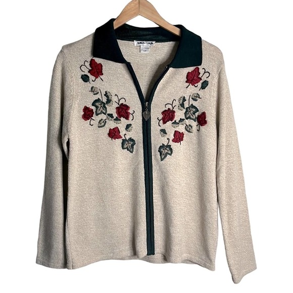 Allison Daley Sweaters - Vintage Allison Daley Embroidered Fall Leaves Zip Cardigan Sweater Size S